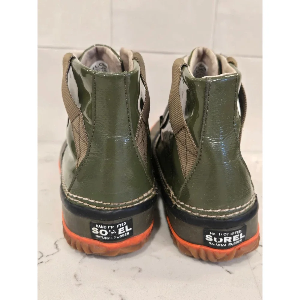 Sorel Out N About Rain Boots Waterproof Olive Green Orange  Womens 7.5